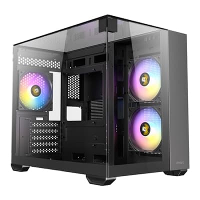 Antec CX600M Mini Tower Gaming Case, 1 x USB Type-C / 1 x USB 3.0 / 1 x USB 2.0, Tempered Glass Front, Top and Side Window Panel, Dual Chamber Design, 3 x Pre-Installed ARGB LED Fans, Micro-ATX, ITX Compatible